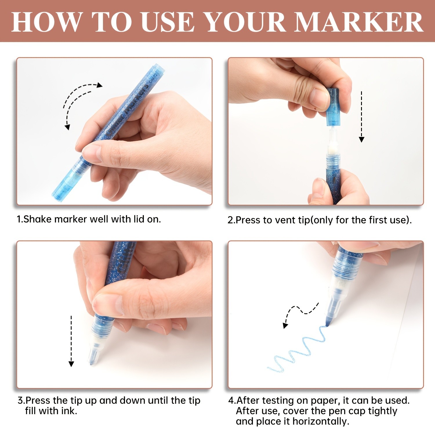 FLYSEA 12pcs 0.7mm Fine Tip Glitter Acrylic Marker Pens – Water-Based Glitter Ink for Scrapbooks, Writing & Multi-Surface Art