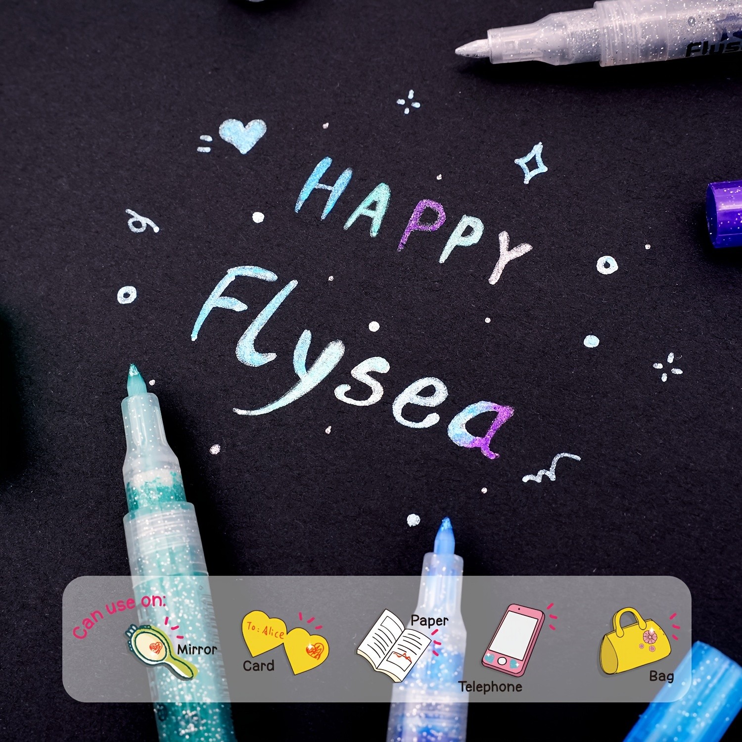 FLYSEA 12pcs 0.7mm Fine Tip Glitter Acrylic Marker Pens – Water-Based Glitter Ink for Scrapbooks, Writing & Multi-Surface Art