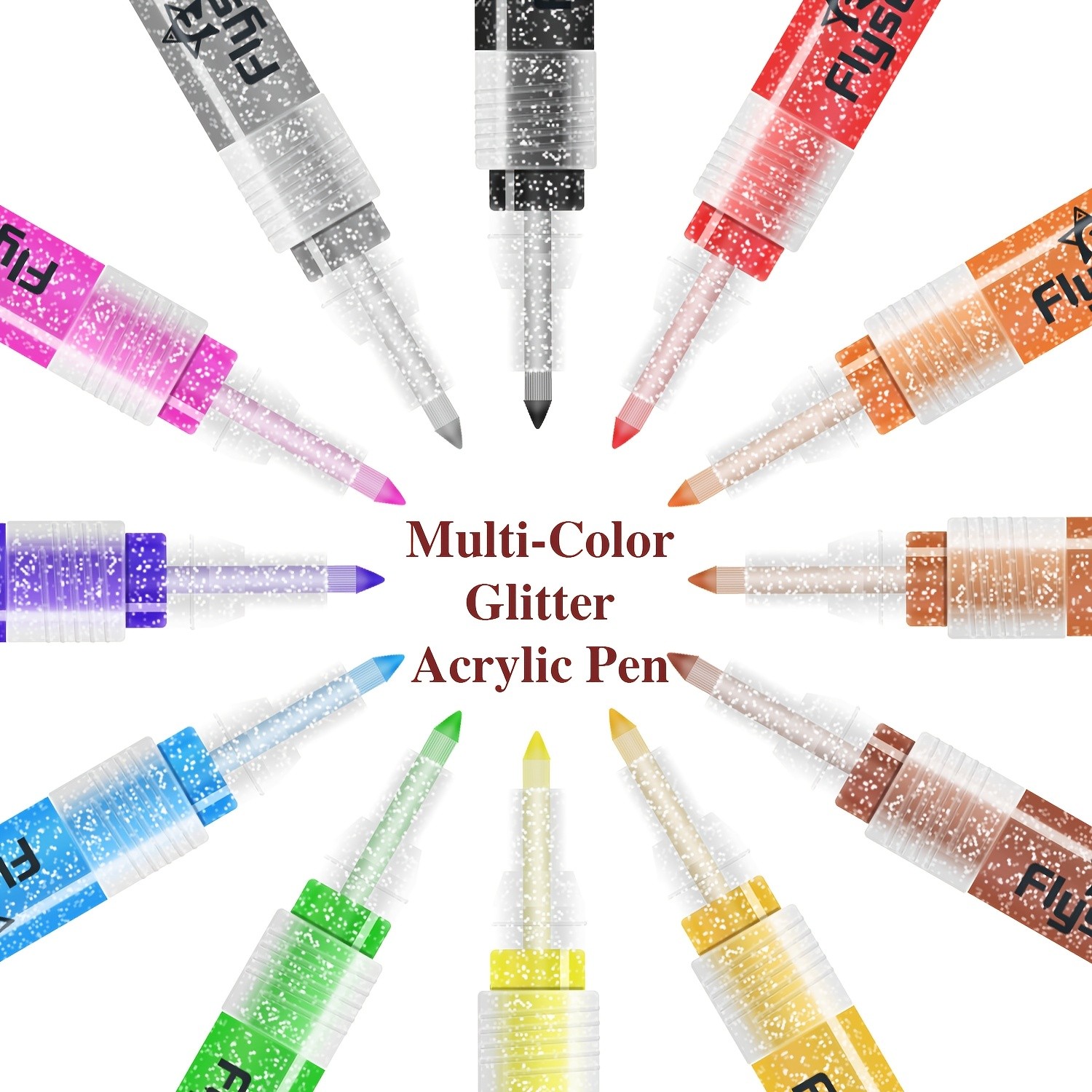 FLYSEA 12pcs 0.7mm Fine Tip Glitter Acrylic Marker Pens – Water-Based Glitter Ink for Scrapbooks, Writing & Multi-Surface Art