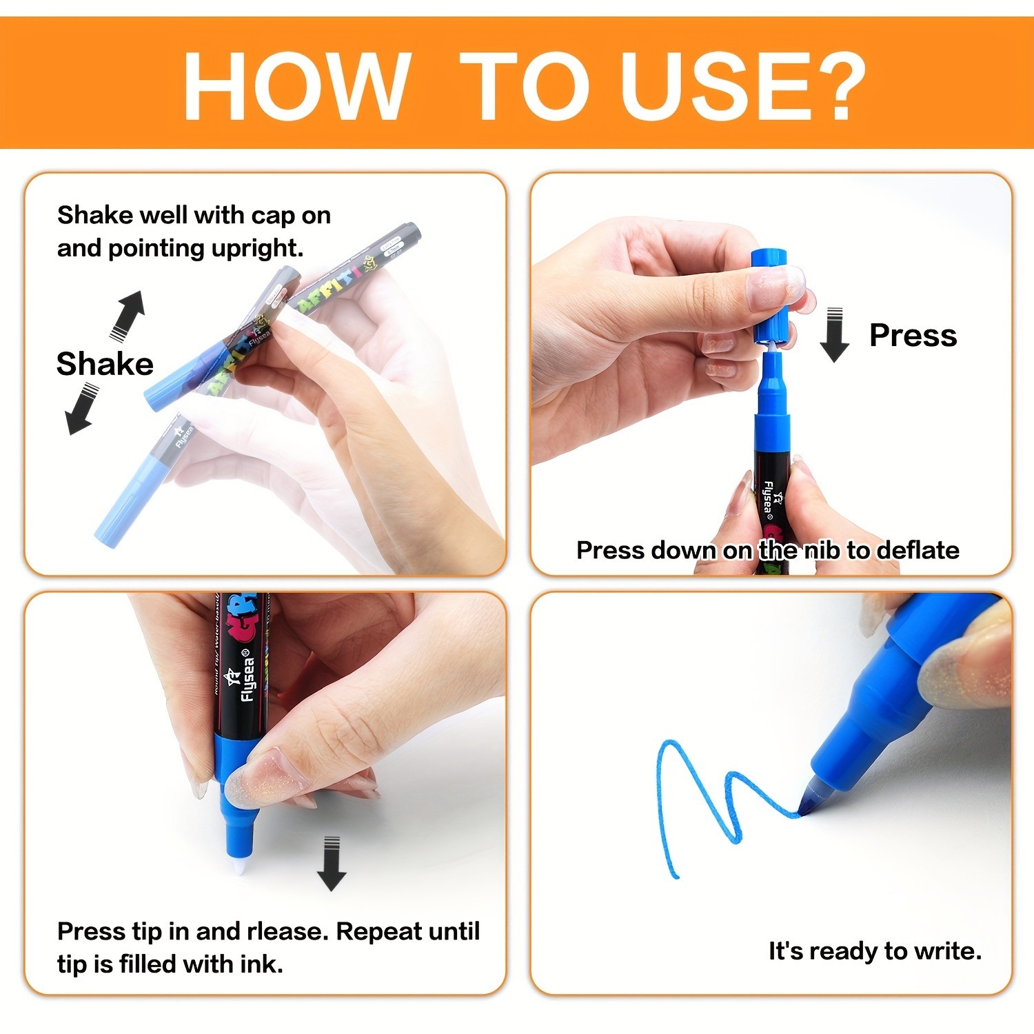 FLYSEA 24 Colors Graffiti Paint Pens – Extra-Fine Tip Acrylic Markers for Rock, Stone, Ceramic, Glass, Wood & Canvas