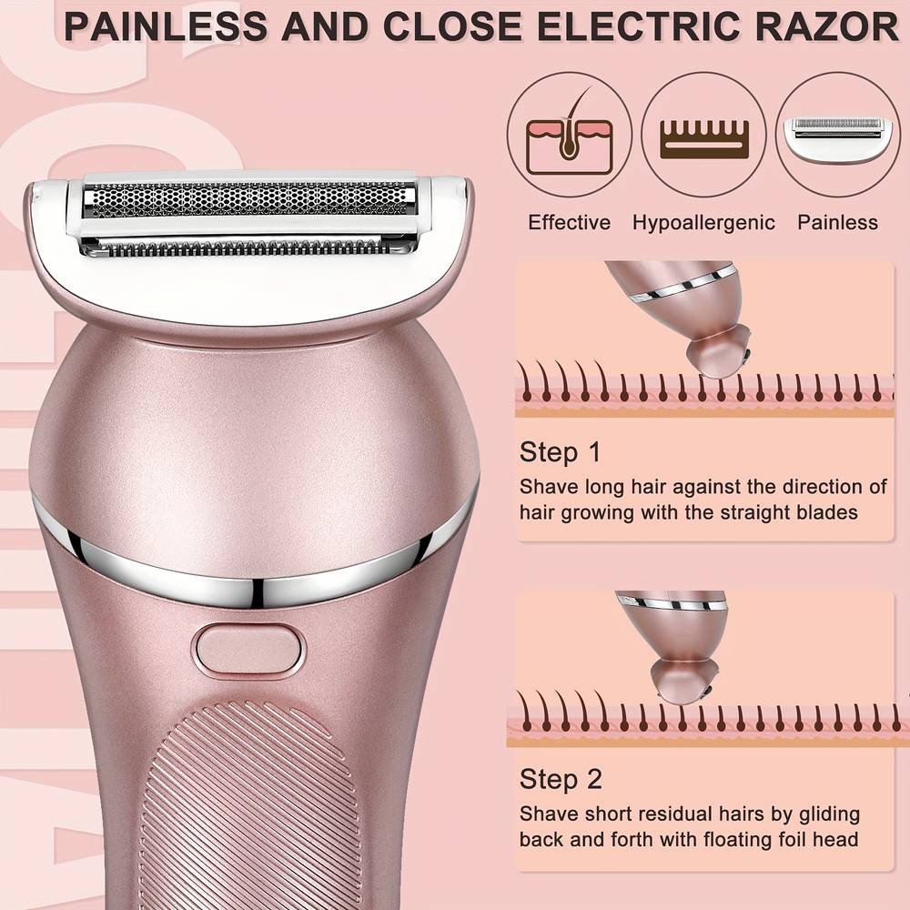 HATTEKER 3-in-1 Electric Shaver for Women – USB Rechargeable, Stainless Steel & Designed for Smooth, Gentle Hair Removal