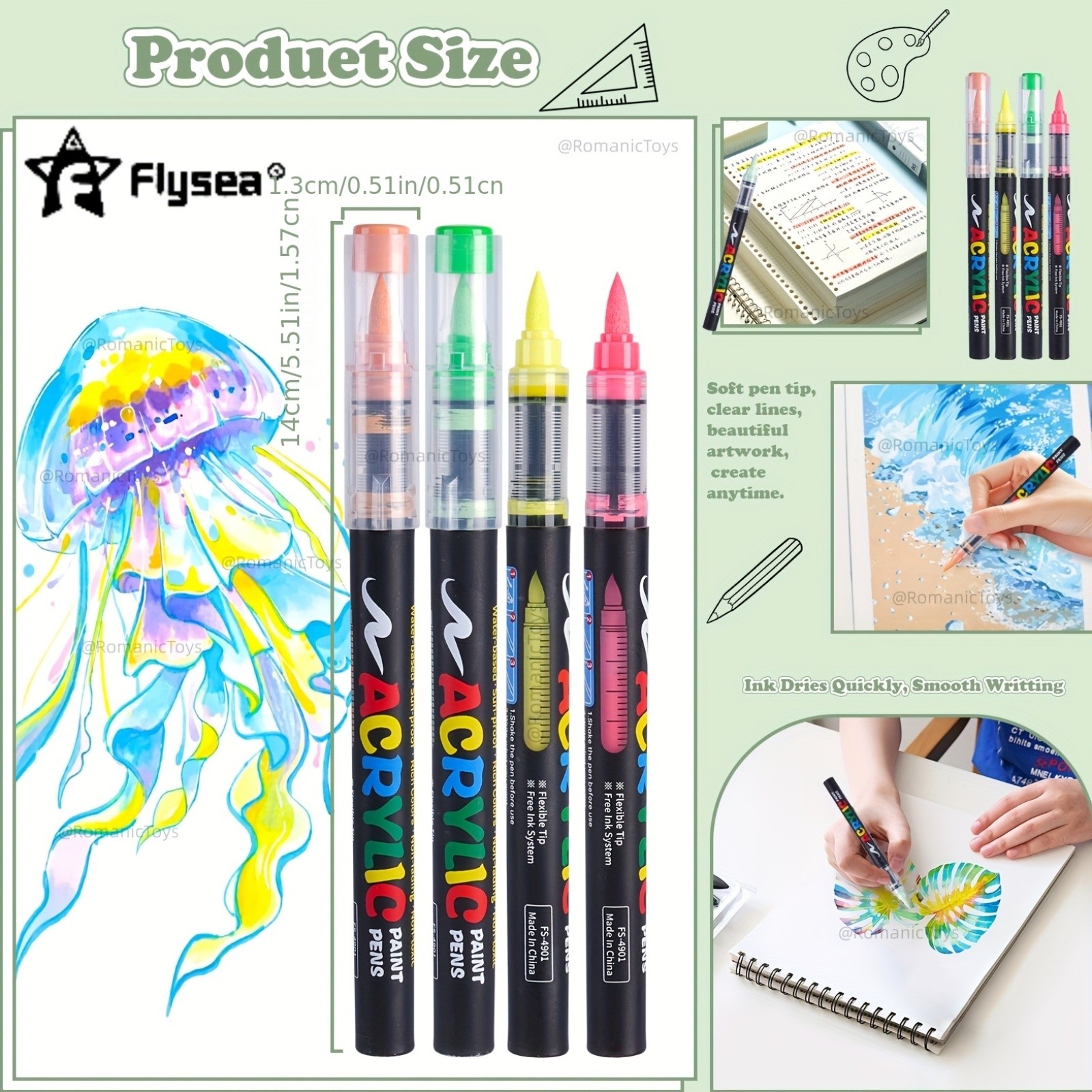 FLYSEA 72-Color Straight Liquid Acrylic Marker Set – High-End Stackable Ink Pens for Office, Crafts & Professional Art Painting