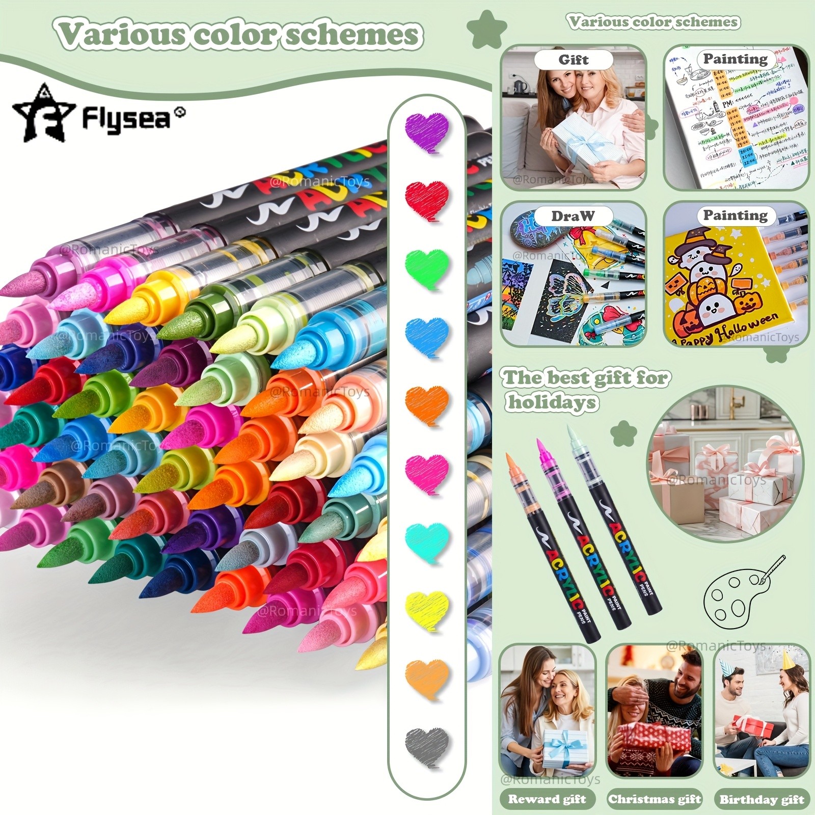 FLYSEA 72-Color Straight Liquid Acrylic Marker Set – High-End Stackable Ink Pens for Office, Crafts & Professional Art Painting