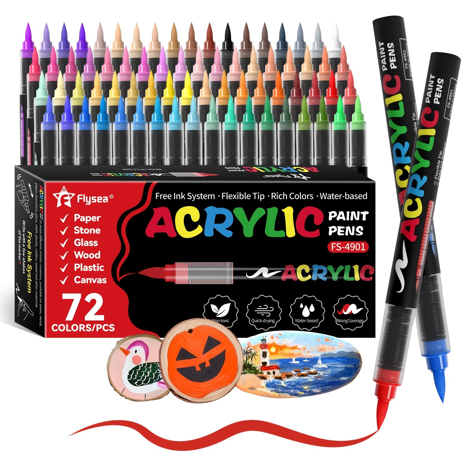 FLYSEA 72-Color Straight Liquid Acrylic Marker Set – High-End Stackable Ink Pens for Office, Crafts & Professional Art Painting