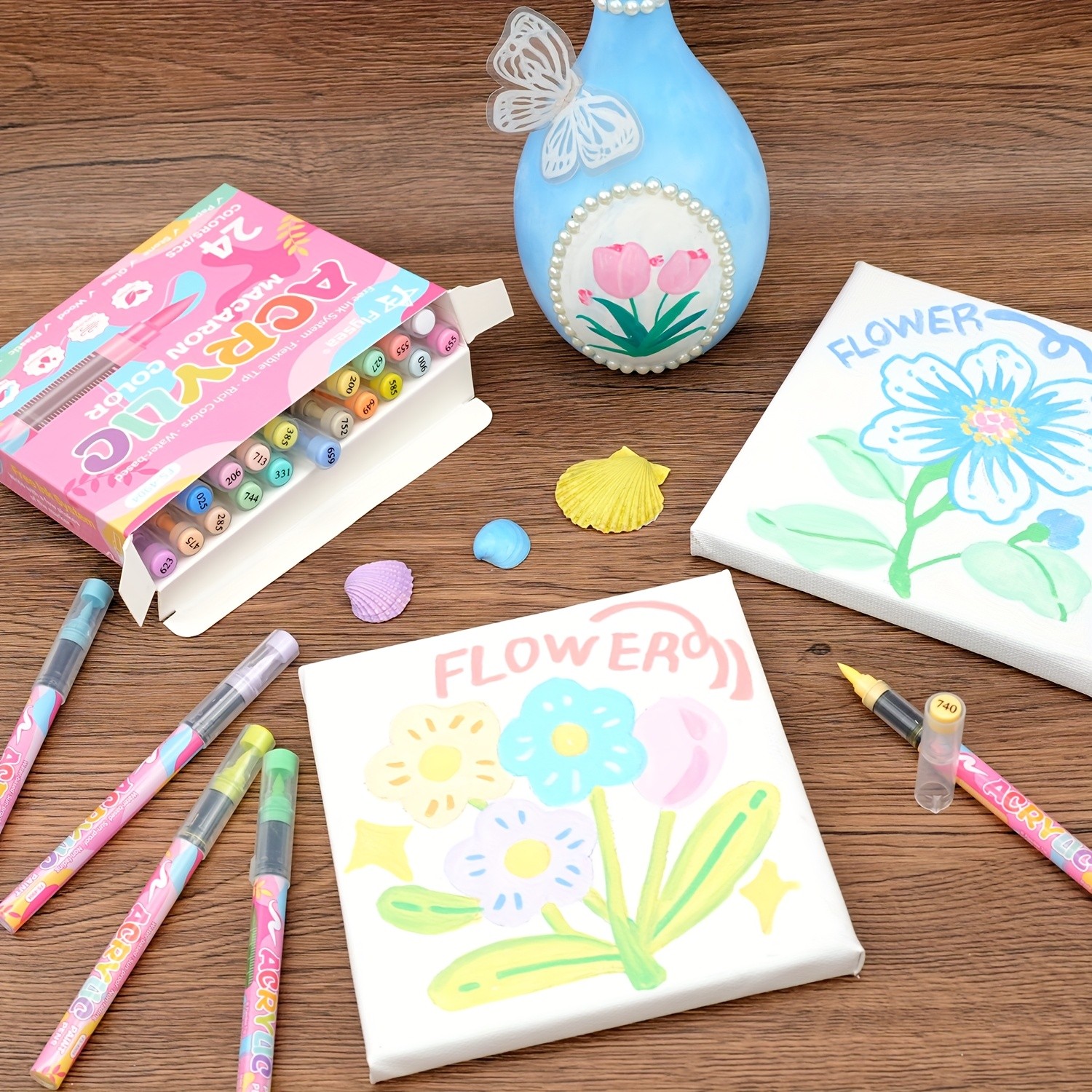 FLYSEA 24/36 Colors Acrylic Marker Set – Vibrant Water-Based Brush Pens for Professional Painting & Creative Projects