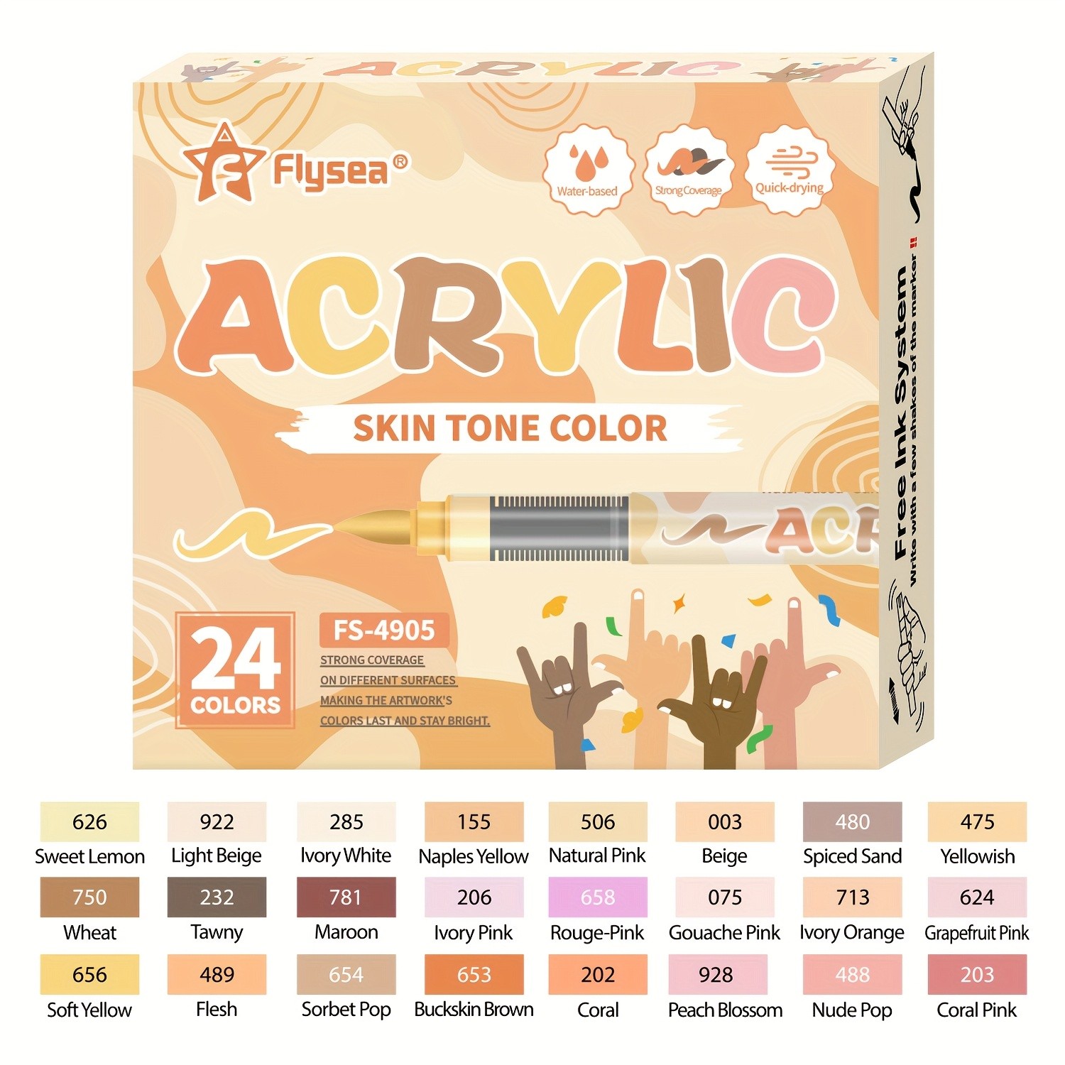 FLYSEA 24/36 Colors Acrylic Marker Set – Vibrant Water-Based Brush Pens for Professional Painting & Creative Projects