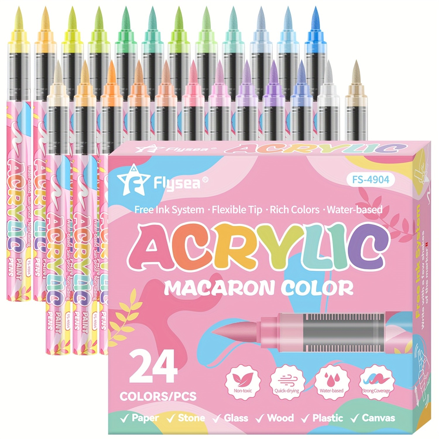 FLYSEA 24/36 Colors Acrylic Marker Set – Vibrant Water-Based Brush Pens for Professional Painting & Creative Projects