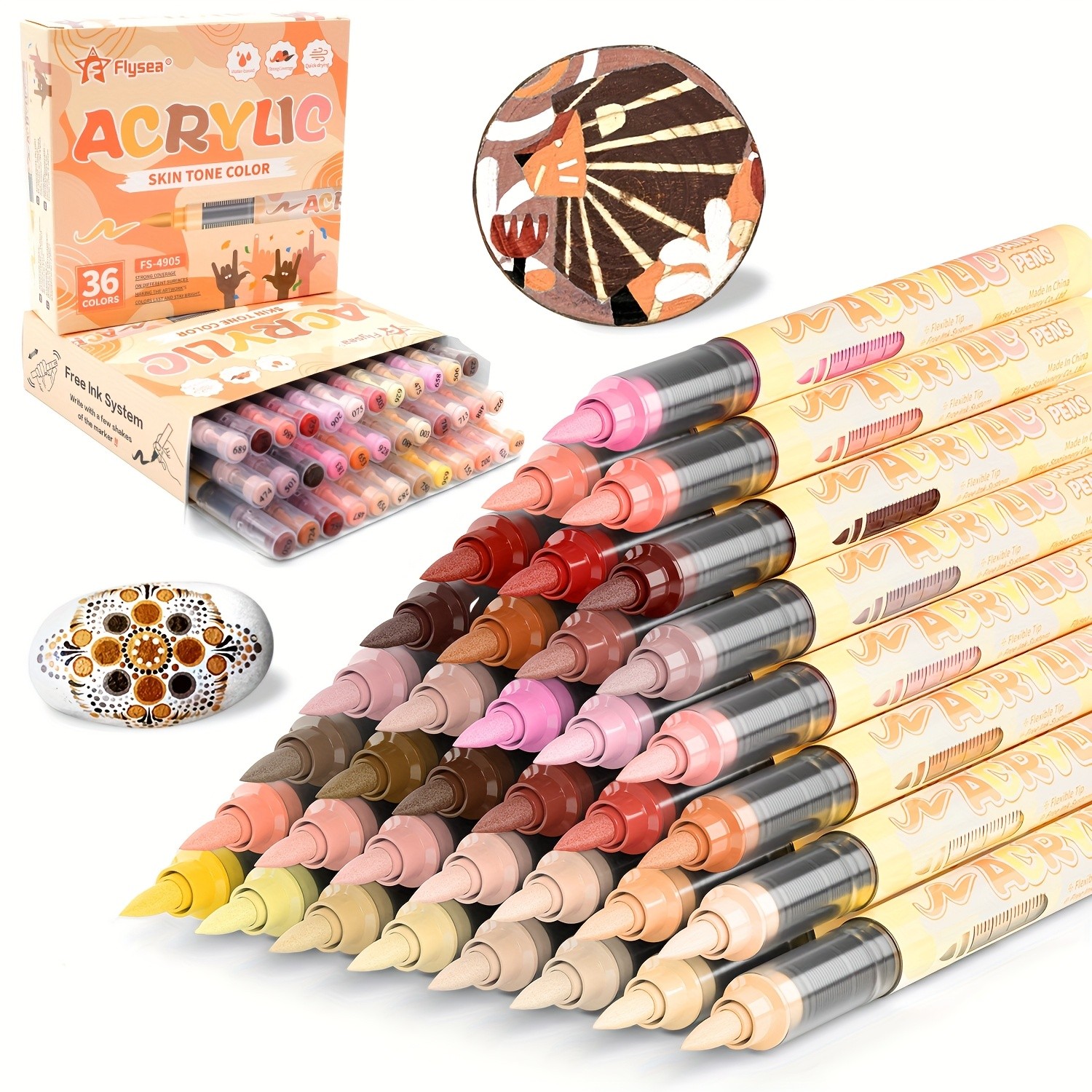 FLYSEA 24/36 Colors Acrylic Marker Set – Vibrant Water-Based Brush Pens for Professional Painting & Creative Projects