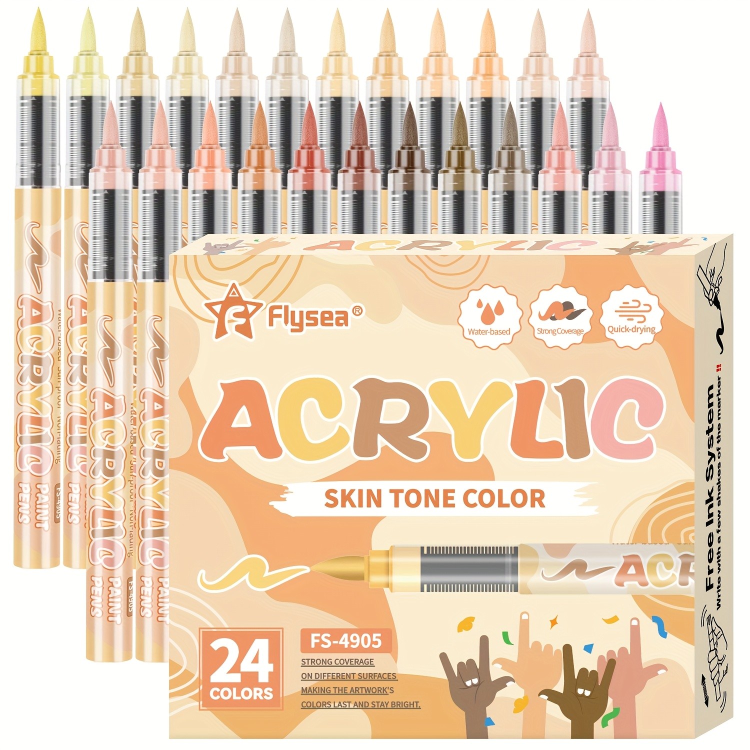 FLYSEA 24/36 Colors Acrylic Marker Set – Vibrant Water-Based Brush Pens for Professional Painting & Creative Projects