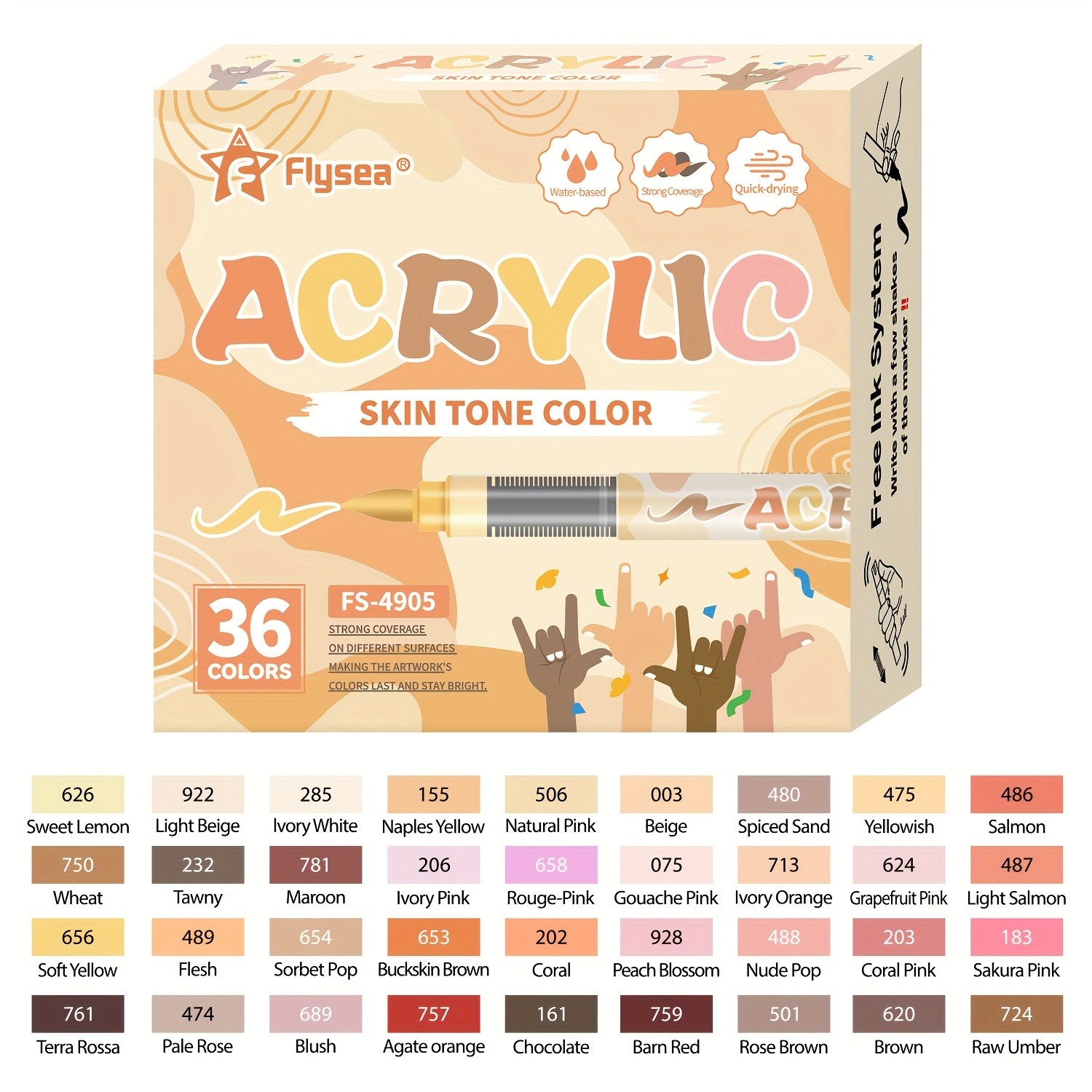 FLYSEA 24/36 Colors Acrylic Marker Set – Vibrant Water-Based Brush Pens for Professional Painting & Creative Projects