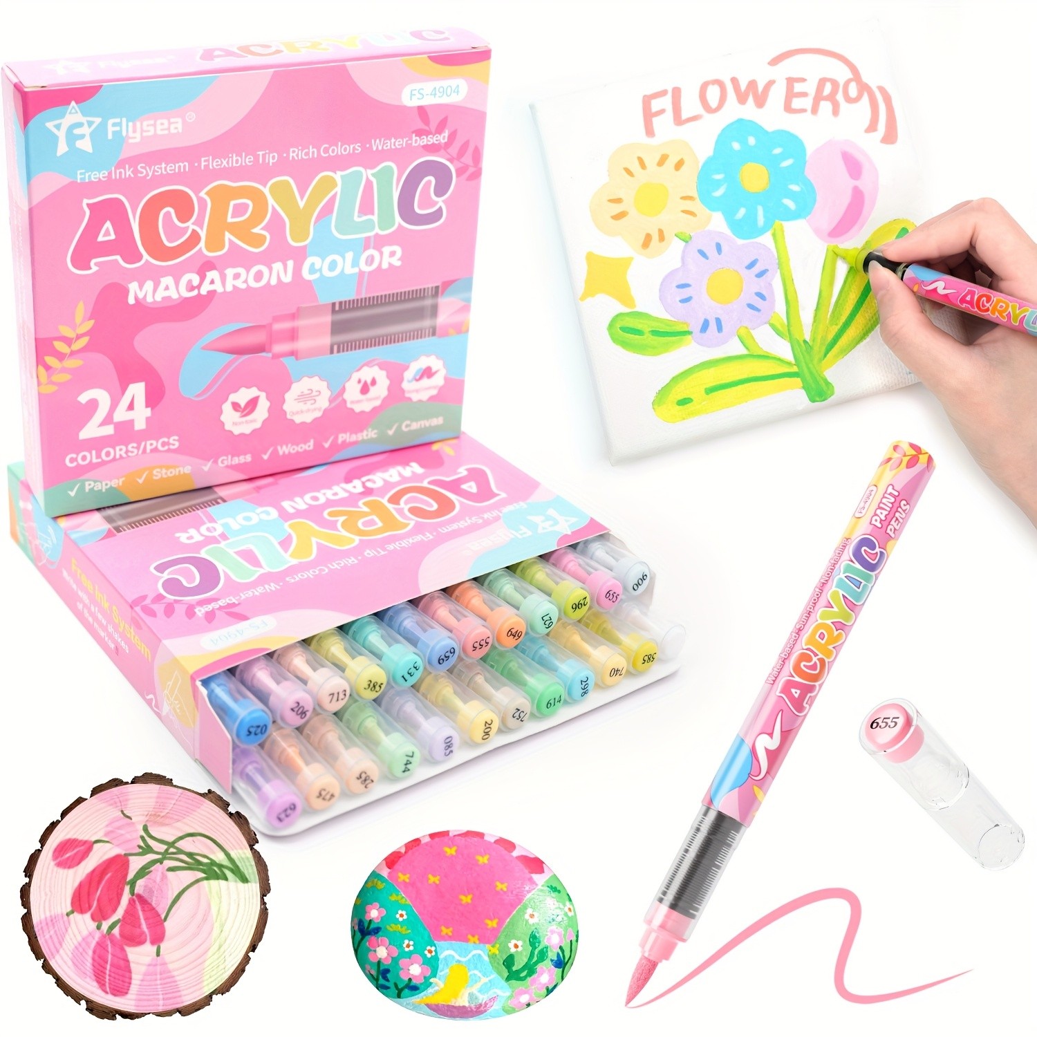 FLYSEA 24/36 Colors Acrylic Marker Set – Vibrant Water-Based Brush Pens for Professional Painting & Creative Projects