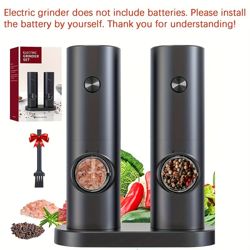 YUMIPLUS Electric Salt & Pepper Grinder Set – Automatic Battery-Operated Mills with Adjustable Coarseness, One-Handed Use & LED Light