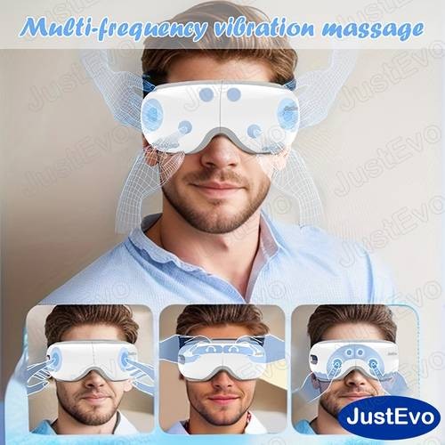 JustEvo Eye Massager – Relaxing Eye Mask with Gentle Music, Warm Therapy & Wireless Comfort