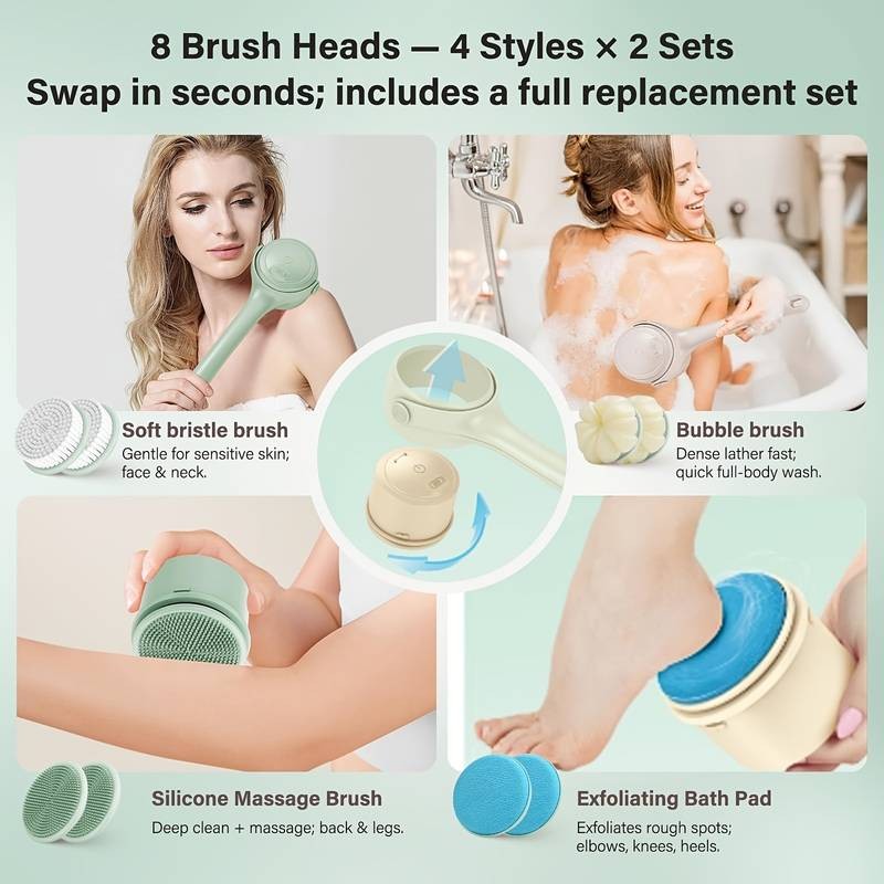 SENBOWE Electric Body Brush – Rechargeable Back Scrubber with 3-Speed Cleansing, Exfoliation & Massage