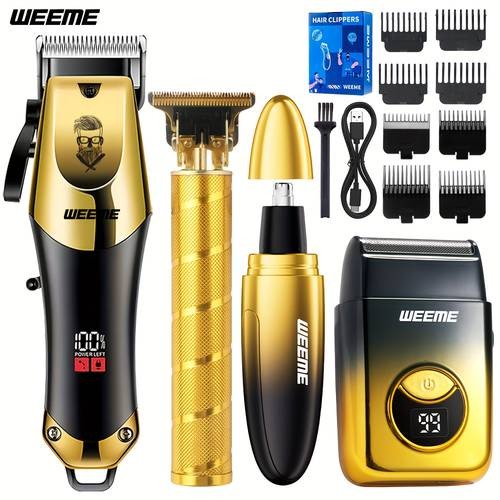 WEEME 4-Piece Men’s Electric Hairdresser Set – Complete Grooming Kit for Haircuts, Shaving, Sculpting & Nose/Eyebrow Trimming