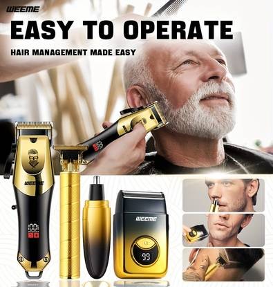 WEEME 4-Piece Men’s Electric Hairdresser Set – Complete Grooming Kit for Haircuts, Shaving, Sculpting & Nose/Eyebrow Trimming