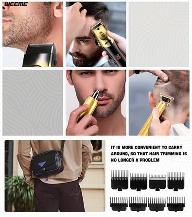 WEEME 4-Piece Men’s Electric Hairdresser Set – Complete Grooming Kit for Haircuts, Shaving, Sculpting & Nose/Eyebrow Trimming
