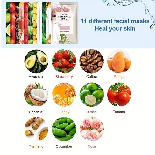 11pcs MOOYAM Fruit Facial Mask Set – Fresh Fruit Glow for Your Skin Perfect for At-Ho