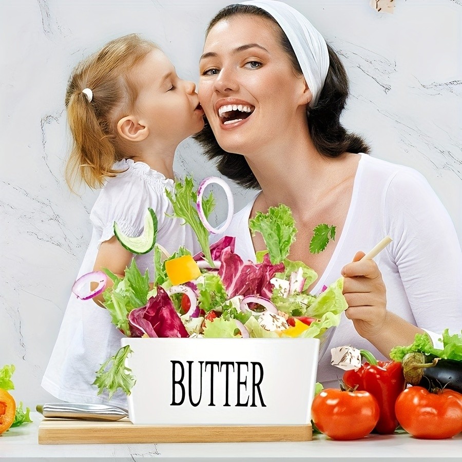 YUMIPLUS Ceramic Butter Dish with Bamboo Lid & Knife – Large Airtight Butter Keeper for Kitchen & Pantry Storage