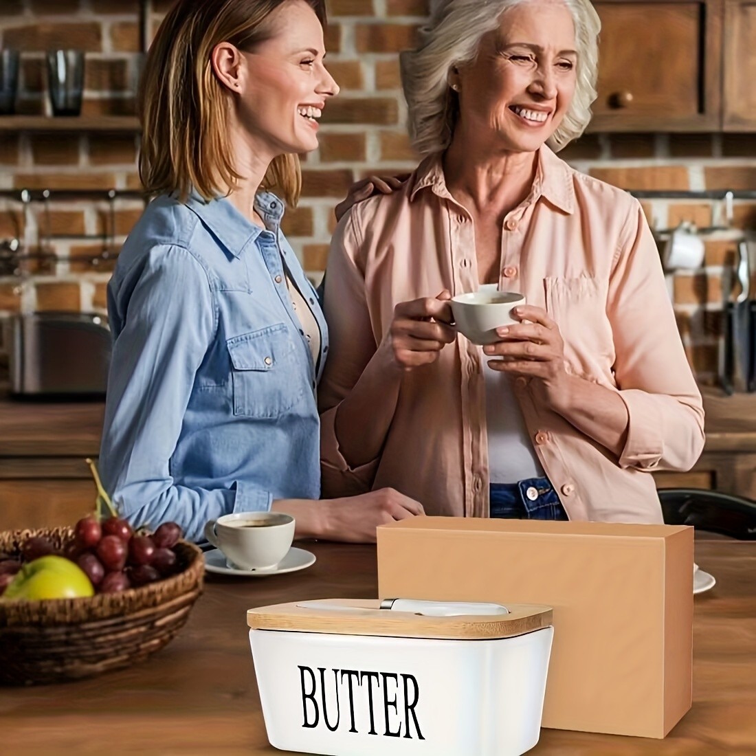 YUMIPLUS Ceramic Butter Dish with Bamboo Lid & Knife – Large Airtight Butter Keeper for Kitchen & Pantry Storage