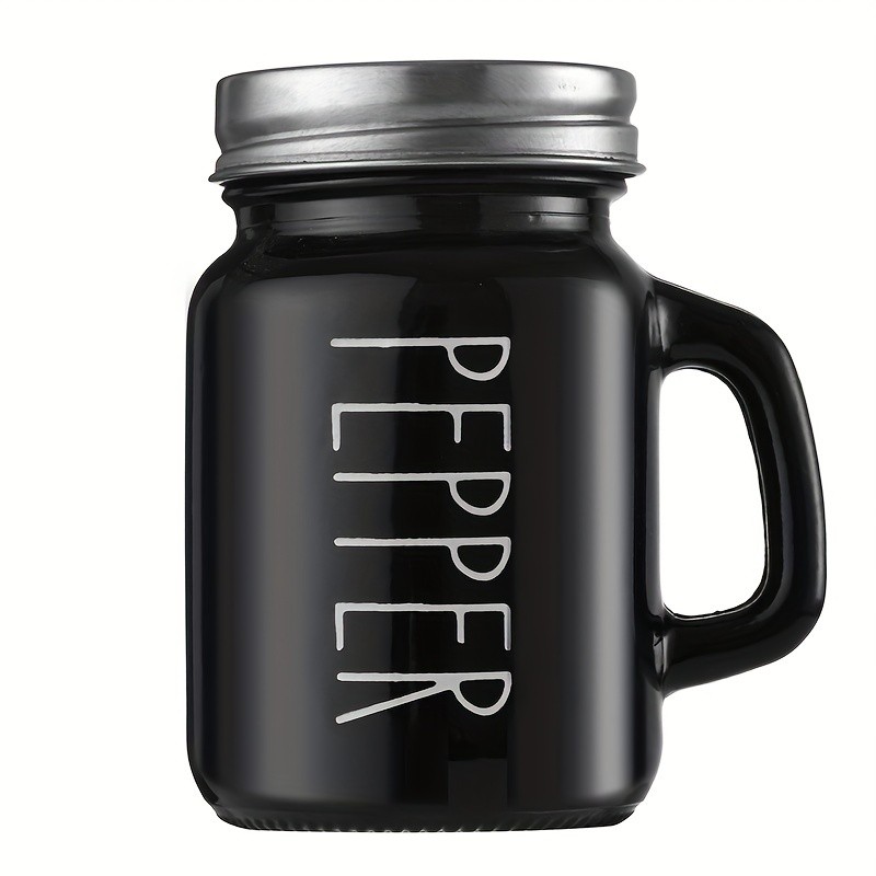 YUMIPLUS 2pcs Farmhouse Salt & Pepper Shaker Set – Vintage Black & White Glass Shakers with Handle & Stainless Steel Lid (4.4oz)