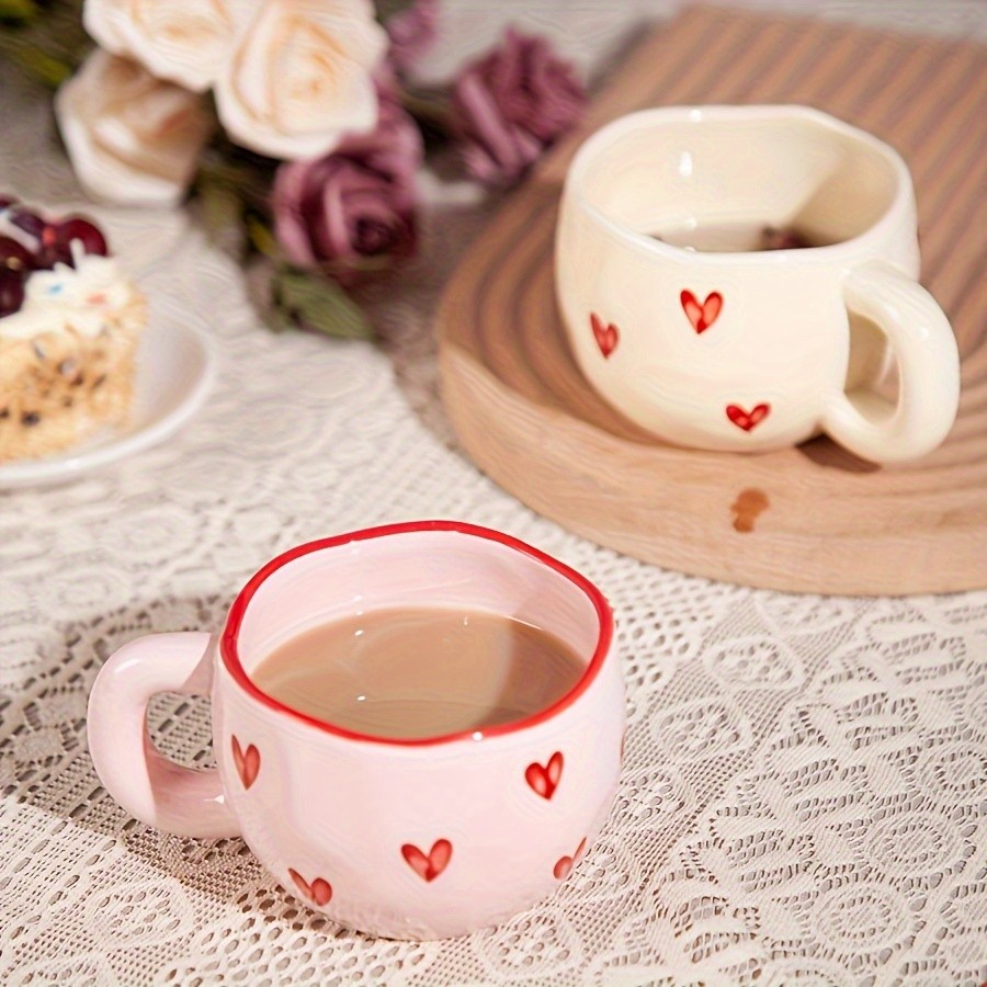 YUMIPLUS Romantic Ceramic Coffee Mug 9.5oz – Heart Pattern Love-Inspired Cup for Couples & Everyday Use