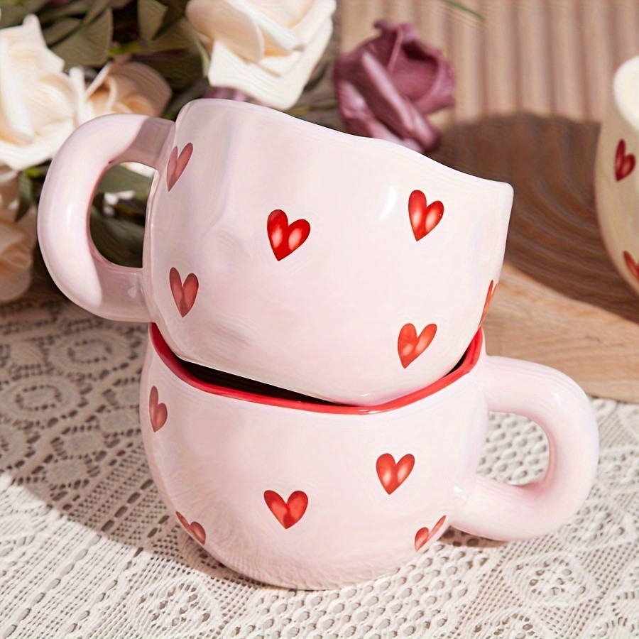 YUMIPLUS Romantic Ceramic Coffee Mug 9.5oz – Heart Pattern Love-Inspired Cup for Couples & Everyday Use