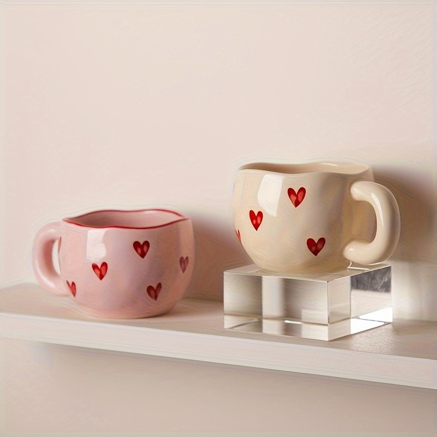 YUMIPLUS Romantic Ceramic Coffee Mug 9.5oz – Heart Pattern Love-Inspired Cup for Couples & Everyday Use