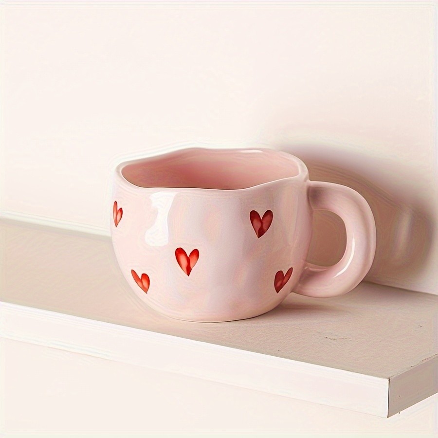 YUMIPLUS Romantic Ceramic Coffee Mug 9.5oz – Heart Pattern Love-Inspired Cup for Couples & Everyday Use