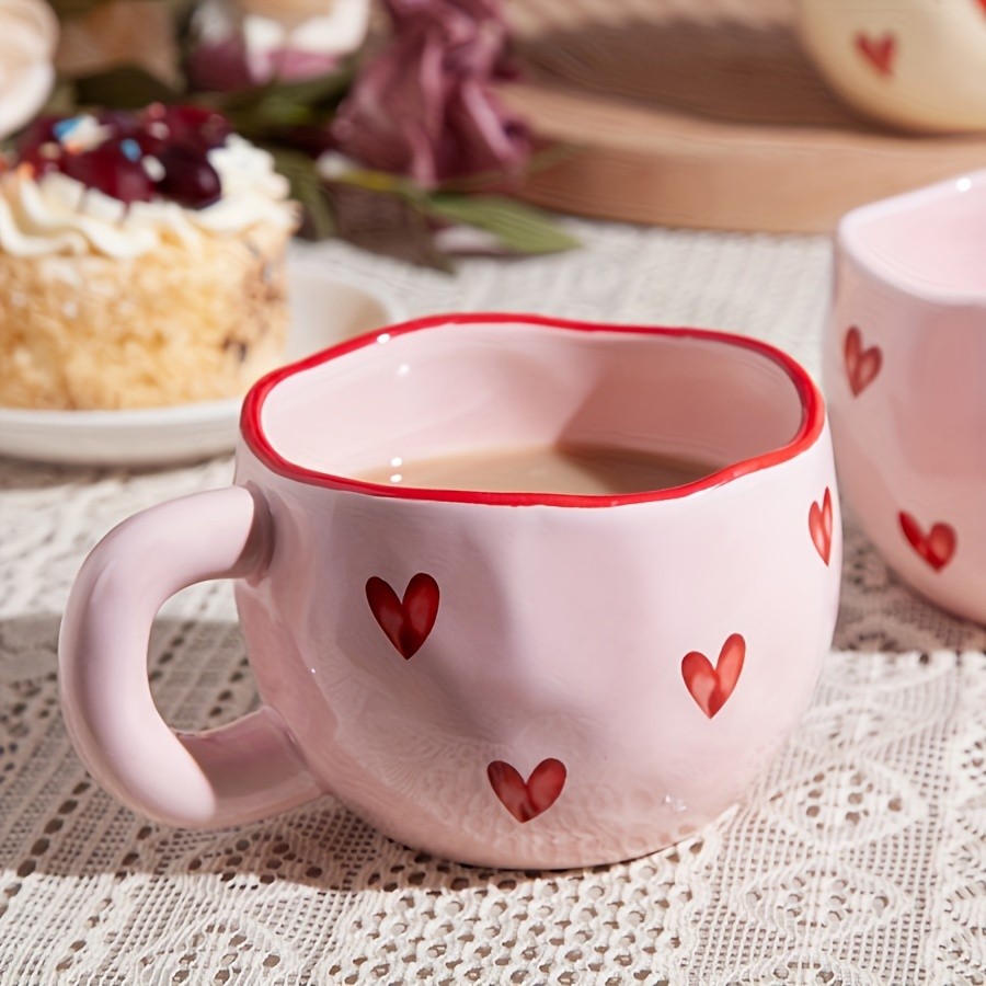 YUMIPLUS Romantic Ceramic Coffee Mug 9.5oz – Heart Pattern Love-Inspired Cup for Couples & Everyday Use