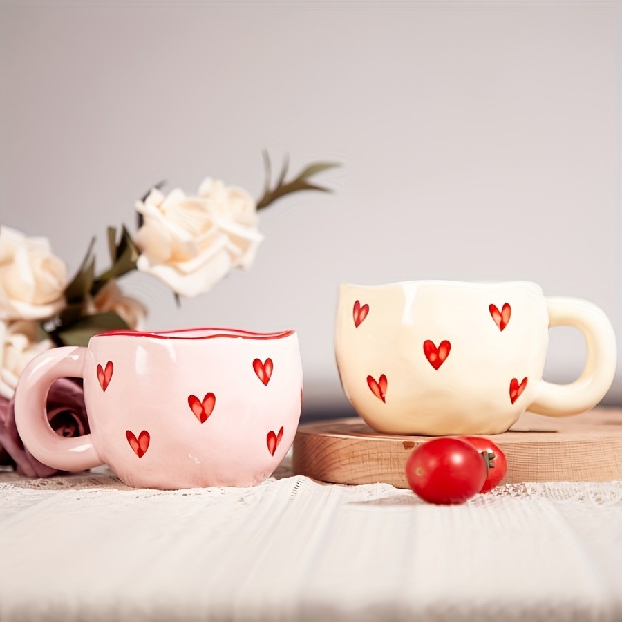 YUMIPLUS Romantic Ceramic Coffee Mug 9.5oz – Heart Pattern Love-Inspired Cup for Couples & Everyday Use
