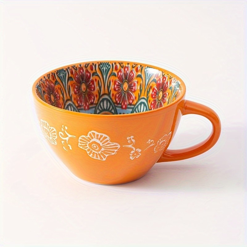 YUMIPLUS 15oz Bohemian Ceramic Breakfast Cup – Large Capacity Water, Milk & Coffee Mug (Microwave-Safe)