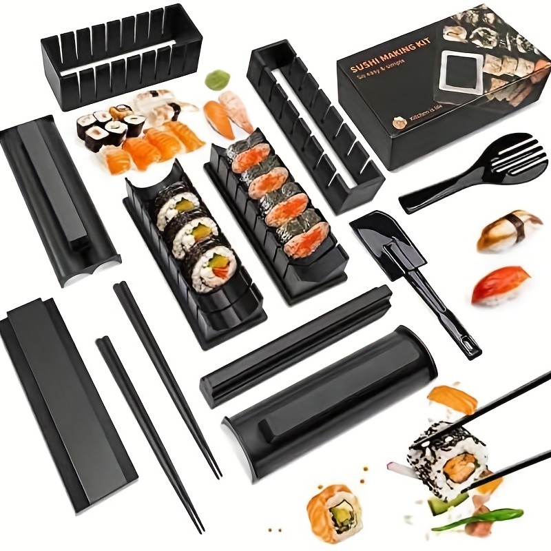 YUMIPLUS 10pcs Sushi Making Kit – Premium Sushi Maker Set with Rice Roll Molds, Spreader & Chopsticks for Easy Homemade Sushi