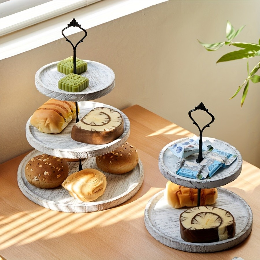 YUMIPLUS Rustic 2-Tier Wooden Cake Stand – Farmhouse Cupcake Display with Iron Accents for Weddings, Birthdays & Parties