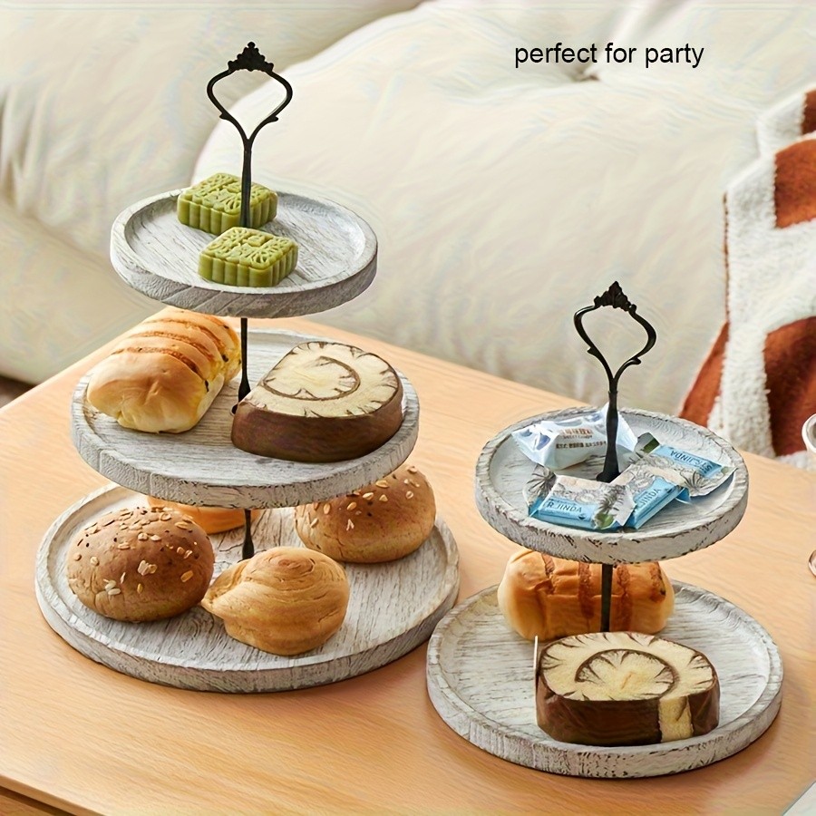 YUMIPLUS Rustic 2-Tier Wooden Cake Stand – Farmhouse Cupcake Display with Iron Accents for Weddings, Birthdays & Parties