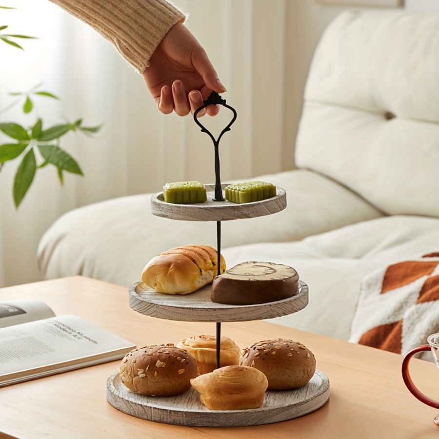 YUMIPLUS Rustic 2-Tier Wooden Cake Stand – Farmhouse Cupcake Display with Iron Accents for Weddings, Birthdays & Parties