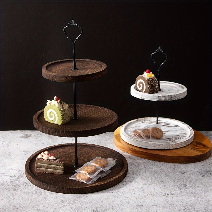 YUMIPLUS Rustic 2-Tier Wooden Cake Stand – Farmhouse Cupcake Display with Iron Accents for Weddings, Birthdays & Parties