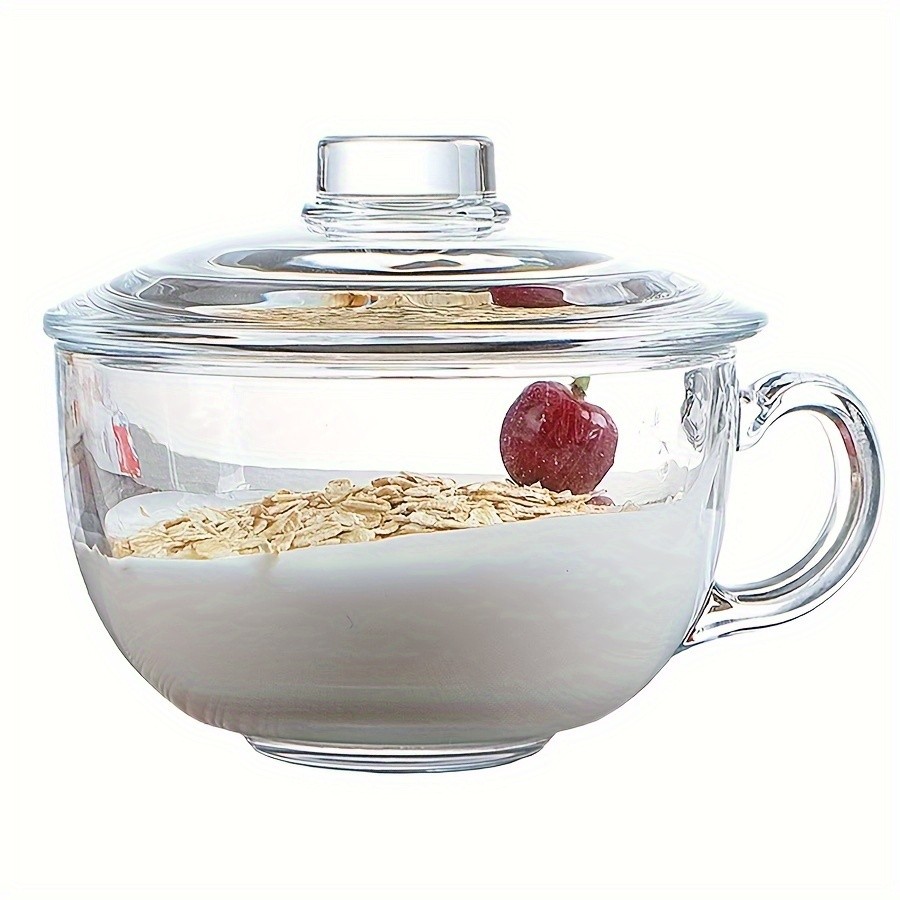 YUMIPLUS 17oz Clear Glass Cup with Lid – Large Coffee & Breakfast Mug for Tea, Milk, Oats & Yogurt