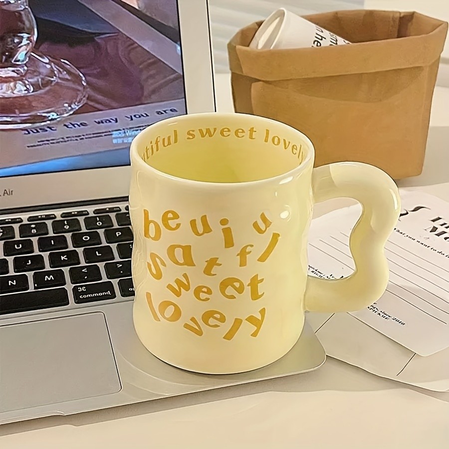 YUMIPLUS Cute Cartoon Ceramic Mug – “Be Sweet” Pink Reusable Coffee Cup for Students, Couples & Gifts