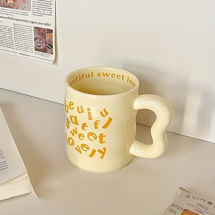 YUMIPLUS Cute Cartoon Ceramic Mug – “Be Sweet” Pink Reusable Coffee Cup for Students, Couples & Gifts