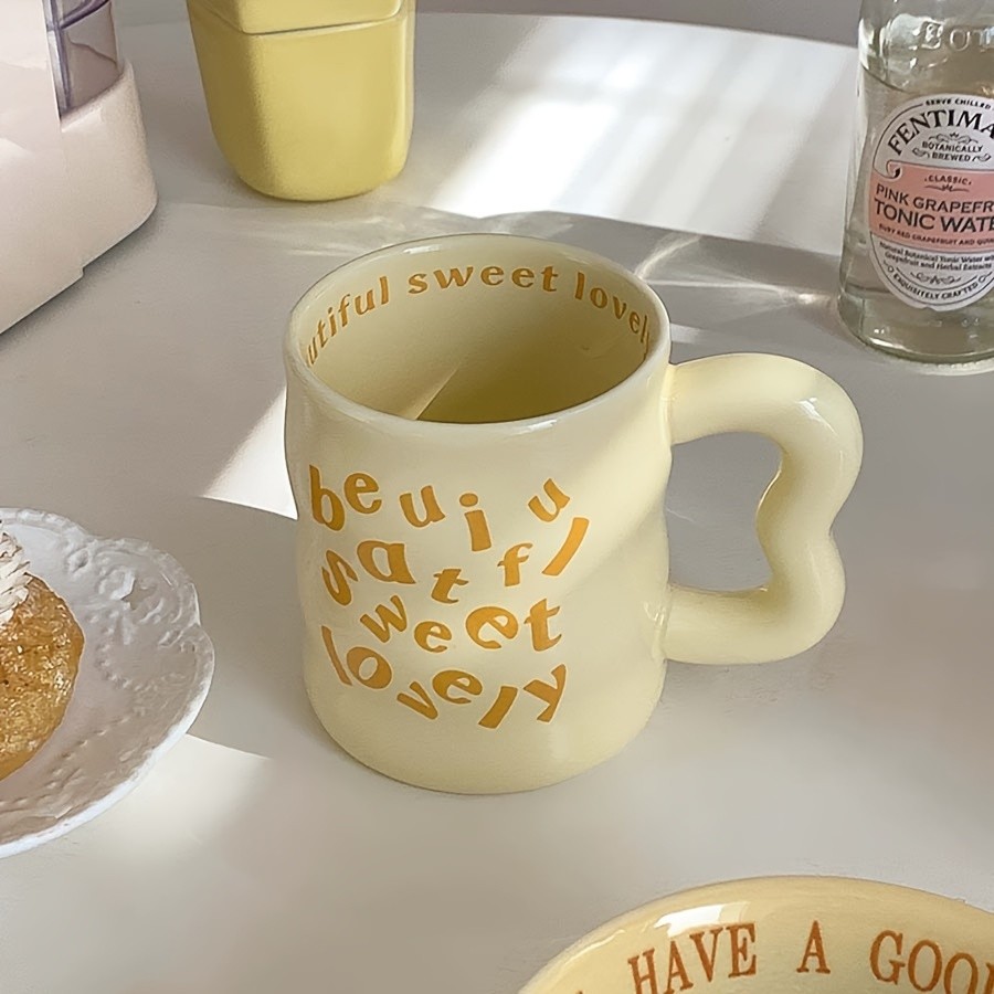 YUMIPLUS Cute Cartoon Ceramic Mug – “Be Sweet” Pink Reusable Coffee Cup for Students, Couples & Gifts