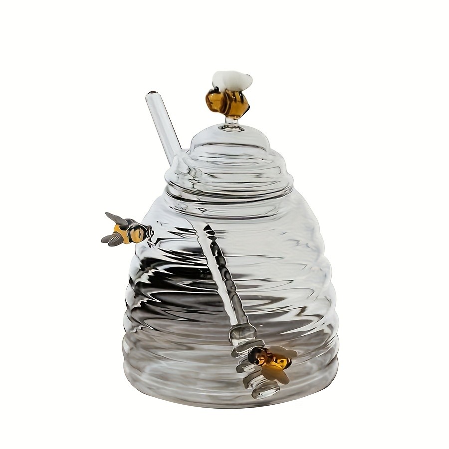 YUMIPLUS Glass Honey Jar with Dipper & Lid – High Borosilicate Transparent Honey Container with Cute Bee Decorations