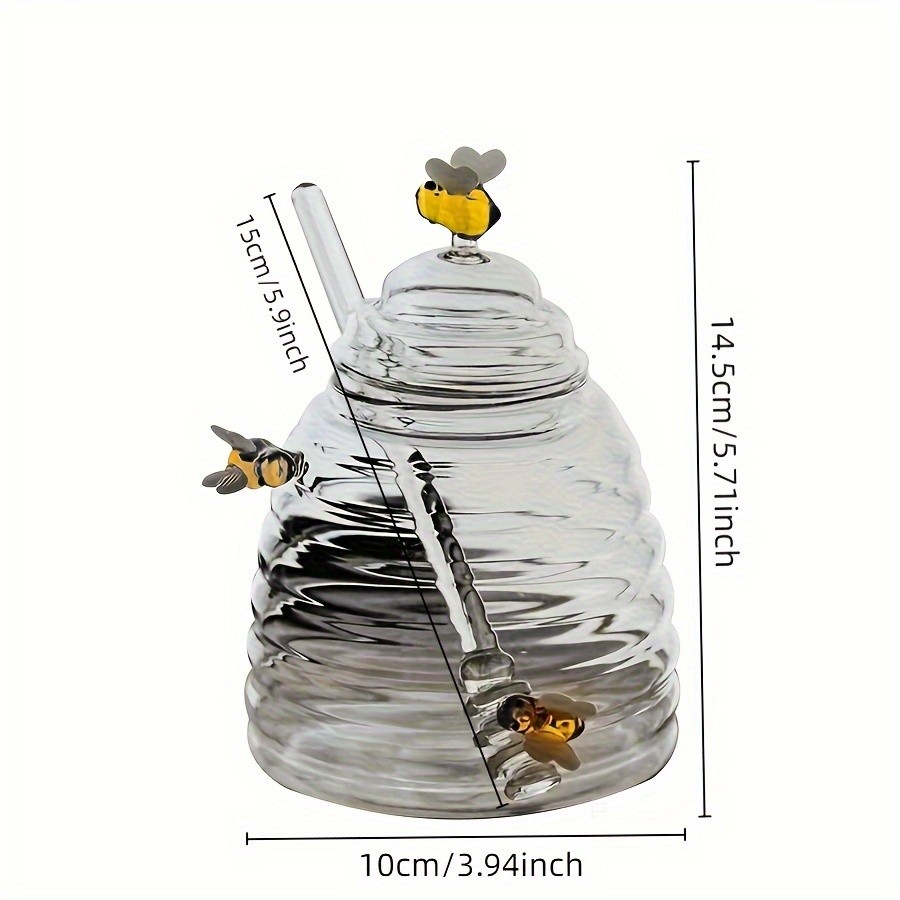 YUMIPLUS Glass Honey Jar with Dipper & Lid – High Borosilicate Transparent Honey Container with Cute Bee Decorations