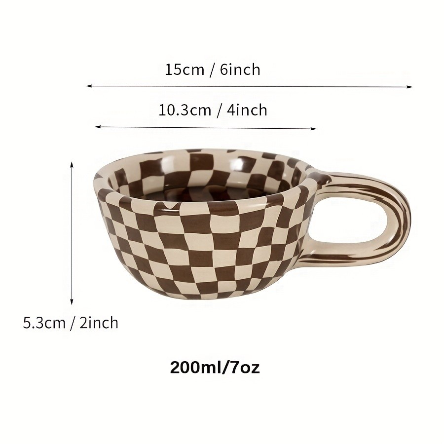 YUMIPLUS Irregular Checkered Ceramic Mug – 7oz Casual Coffee Cup for Home & Office Use