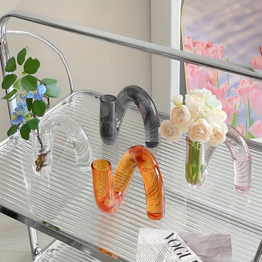 YUMIPLUS Modern Creative Irregular Shaped Glass Vase – Transparent Nordic Pedestal Centerpiece for Dining & Living Room Décor