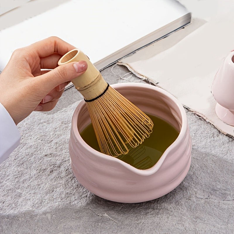 YUMIPLUS Pink Ceramic Matcha Bowl & Whisk Set – Complete Matcha Tea Set for Home or Restaurant Latte Art Ceremony