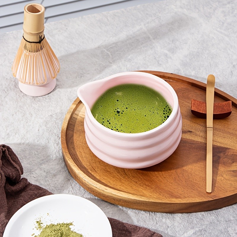 YUMIPLUS Pink Ceramic Matcha Bowl & Whisk Set – Complete Matcha Tea Set for Home or Restaurant Latte Art Ceremony