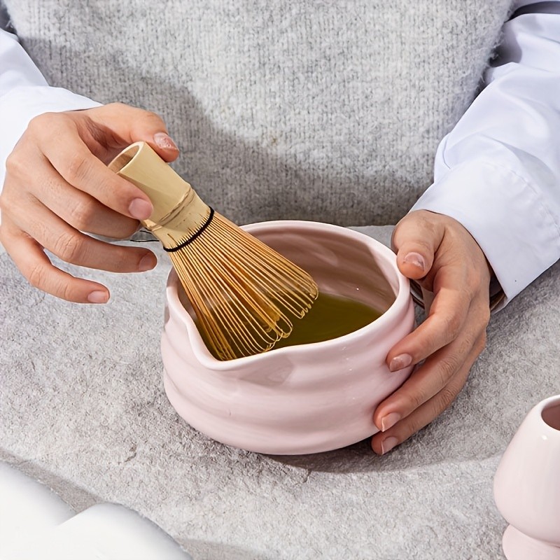 YUMIPLUS Pink Ceramic Matcha Bowl & Whisk Set – Complete Matcha Tea Set for Home or Restaurant Latte Art Ceremony