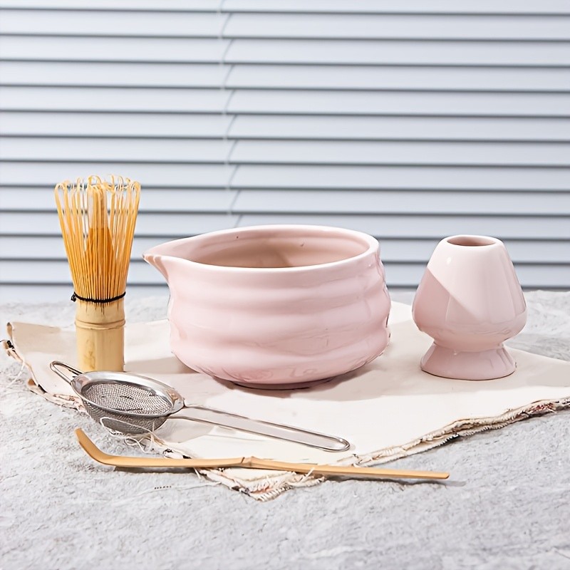 YUMIPLUS Pink Ceramic Matcha Bowl & Whisk Set – Complete Matcha Tea Set for Home or Restaurant Latte Art Ceremony