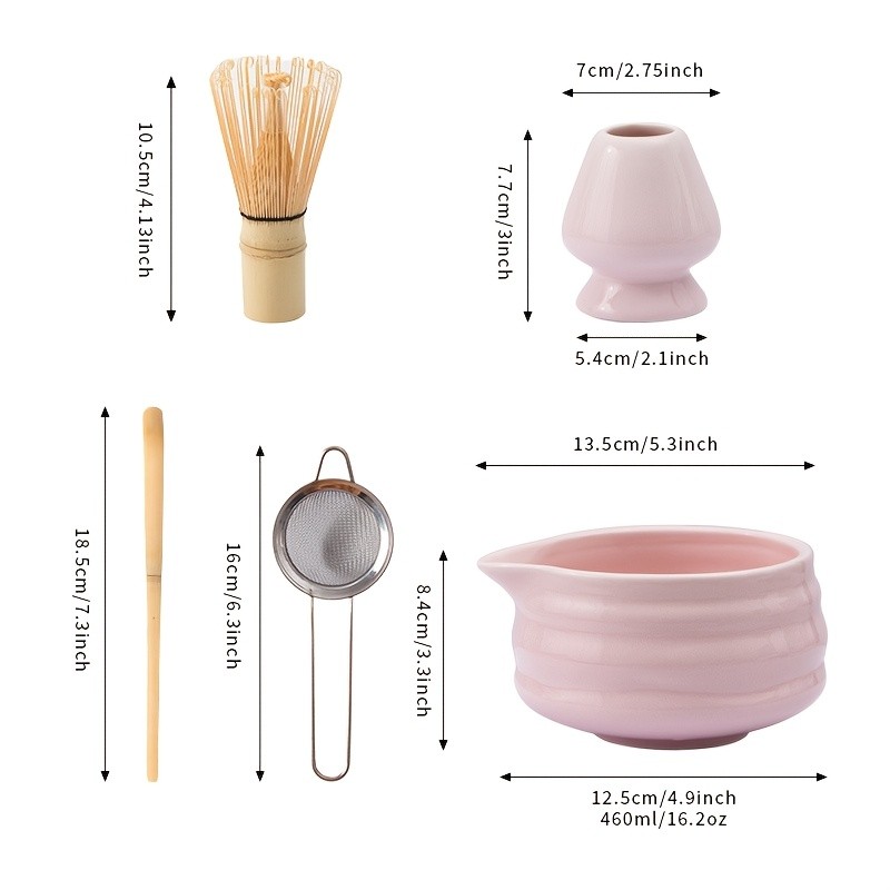 YUMIPLUS Pink Ceramic Matcha Bowl & Whisk Set – Complete Matcha Tea Set for Home or Restaurant Latte Art Ceremony